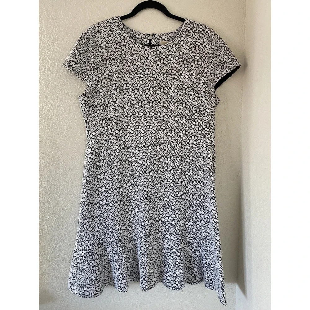 Michael Kors Ditsy Floral Knit Flounce Dress Black White XL